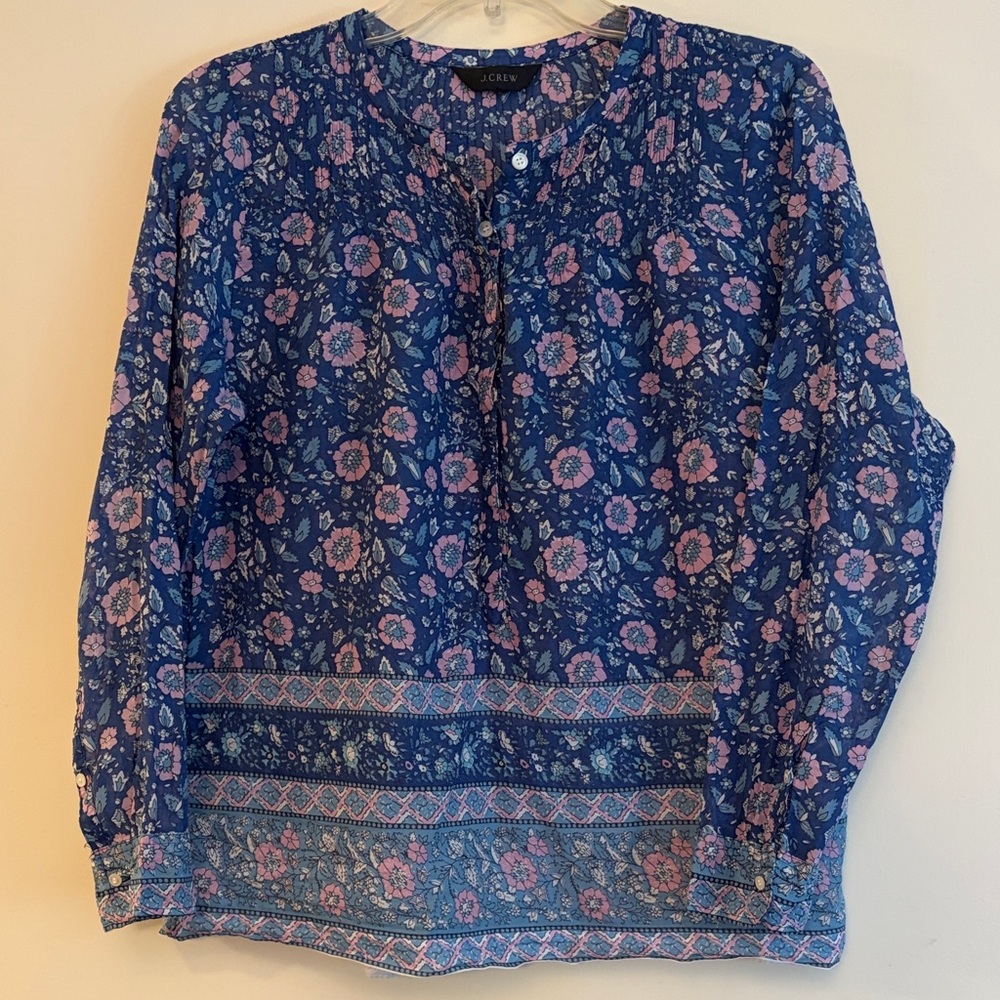 J. Crew Blue and Pink Floral lightweight long sleeve Top